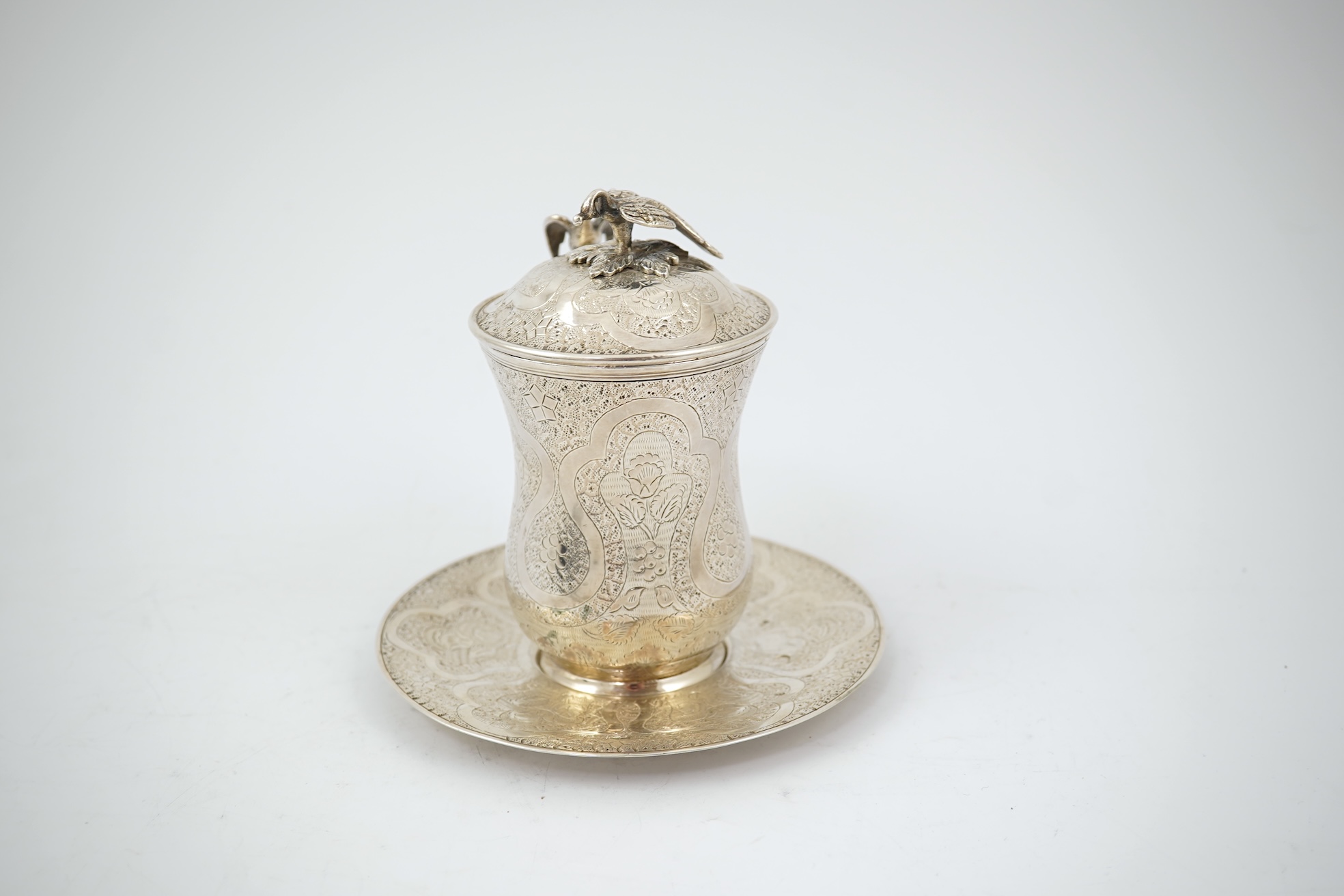 A late 19th/early 20th century Ottoman silver Sahlep cup and cover with stand